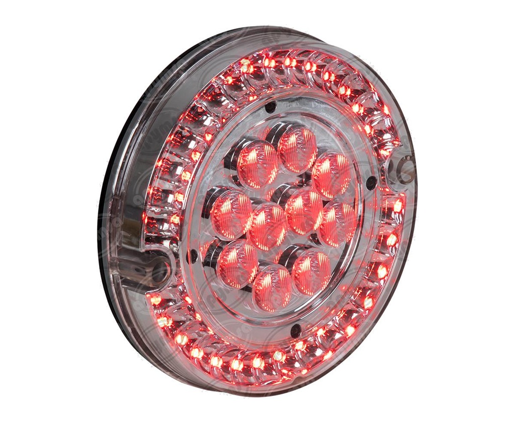 CALAVERA AUTOMOTRIZ MICA TRANSPARENTE ROJO 12V 40 LEDS 6" BUSSCAR 94971 CR